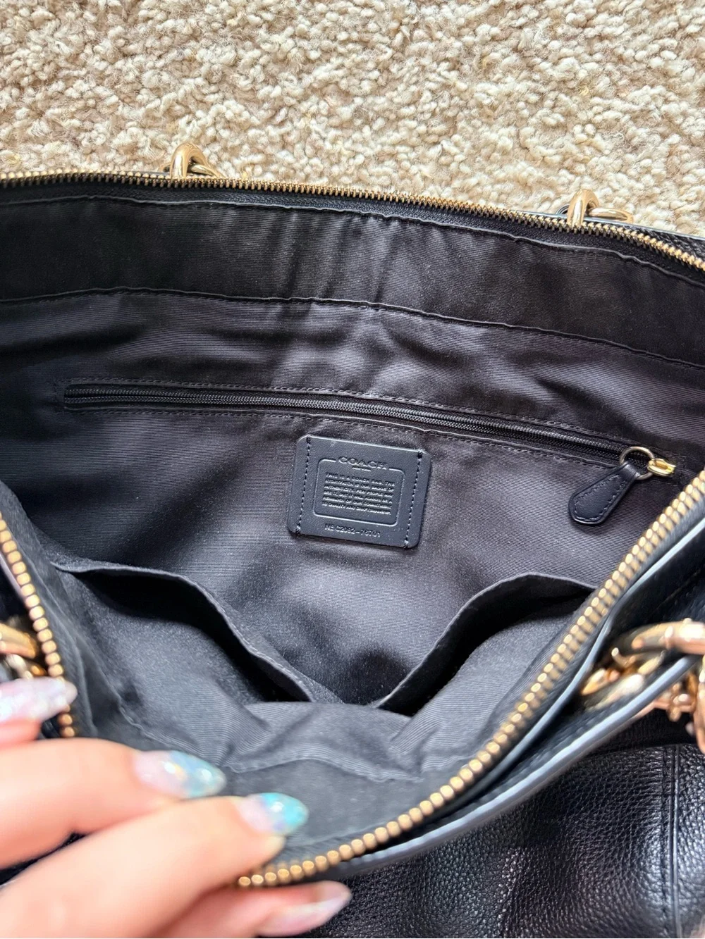 Coach Black Pebbled Leather Shoulder Bag Tote Purse